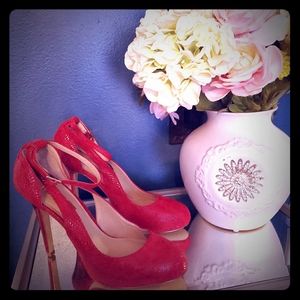 INC red platform maryjane stilettos